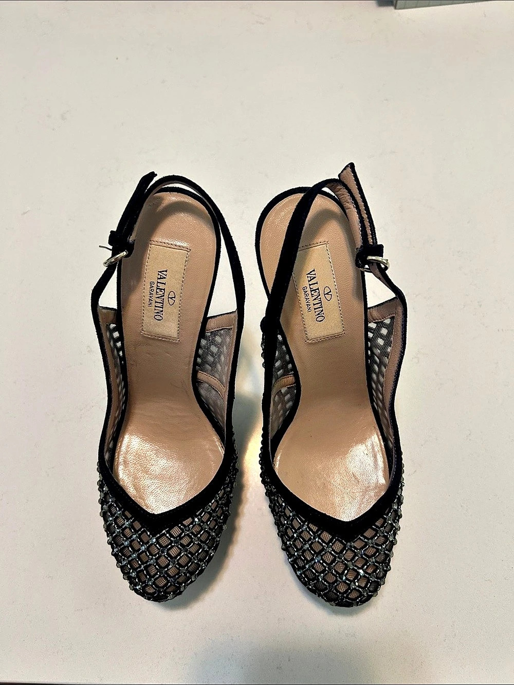 Valentino Crystal Mesh Slingback Heels EU 37.5